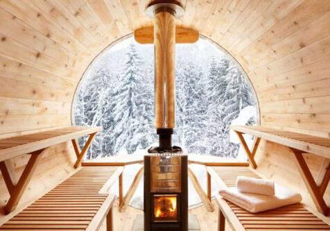Barrel sauna inside